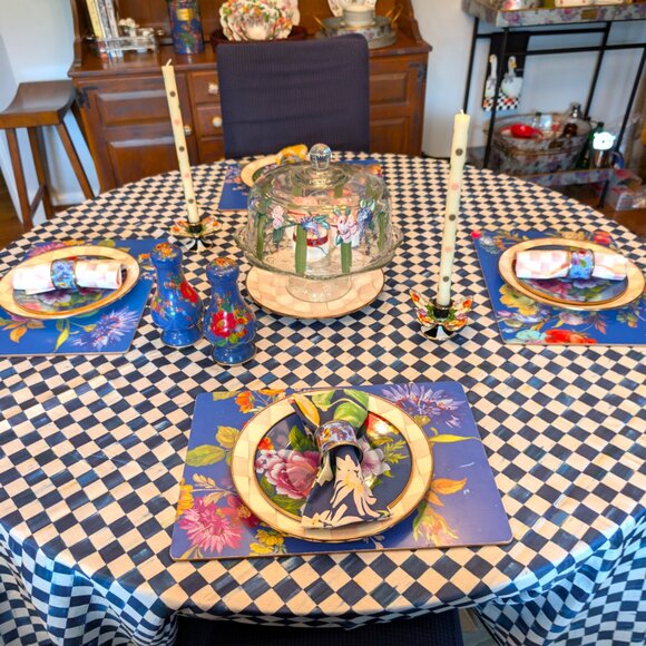 MacKenzie Childs Royal Check Round Tablecloth 90" - Picture 5 of 7